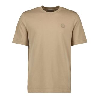 Moncler T-Shirts, male, Beige, Size: S Logo Patch Cotton T-Shirt