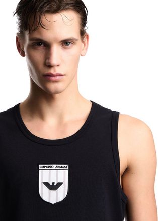 Emporio Armani Mens Sleeveless Top Black Cotton Tops
