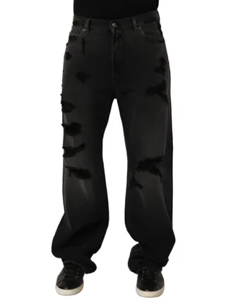 Dolce & Gabbana Dark Gray Distressed Oversize Men Denim Jeans Cotton Clothing