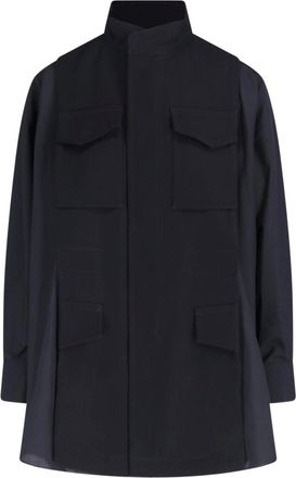 sacai Maxi Shirt in Black Cr&ecirc;pe Satin with Concealed Closure