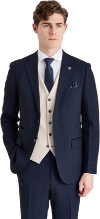 PAUL ANDREW Mens Check Navy Blazer Cream Waistcoat Wedding 3 Piece Suit - Regent