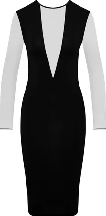 Maison Close Pure Tentation midi-jurk met lange mouwen en V-hals - Zwart