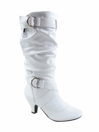 Forever Link Maggie-39 Womens Fashion Low Heel Zipper Slouchy Mid-Calf Boots Shoes, White Pu, 6.5 UK