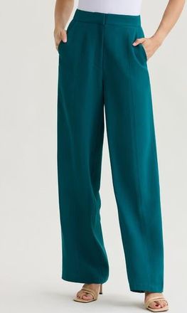Misook Naomi Wide Leg Crepe de Chine Pant in Spruce at Nordstrom, Size Xx-Large