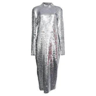 Veronica Beard Nila Sequined Midi Dress in Silver Nylon