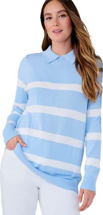 Jessica London Pullover Collared Polo Sweater in Azure Mist Stripe at Nordstrom, Size Medium