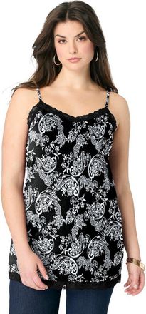 Roaman's Lace Trim Knit Cami With Adjustable Straps in Black Lace Paisley at Nordstrom, Size 20