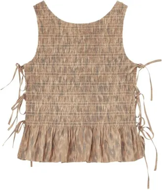 Ganni Beige Printed Round Neck Top