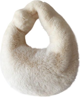 Generic Womens Plush Bags Plush Bag Winter Womens Handbag Small Wrist Clutch Fashion Short Handle Phone Coin Purse Ladies(Beige)