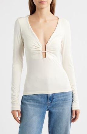 Good American U-Wire Long Sleeve Jersey Top in Ecru003 at Nordstrom Rack, Size X-Small