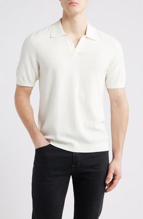 Rag & Bone Zuma Johnny Collar Chevron Terry Cloth Polo Sweater in Chalk at Nordstrom, Size Xx-Large