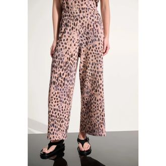 Joseph Ribkoff Pleated Scuba Crepe Animal Print Pull-On Wide Leg Pants in Beige/multi at Nordstrom, Size Medium 27