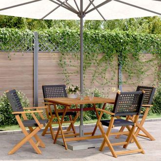 vidaXL Set De Comedor De Jard&iacute;n 5 Pzas Rat&aacute;n Pe Madera Maciza Negro Vidaxl
