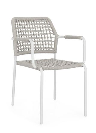 BIZZOTTO Silla con brazos de aluminio y tejido de cuerda blanco