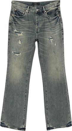 Purple Distressed Paisley-patch Bootcut Jeans