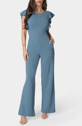 Bebe Ruffle Scuba Jumpsuit in Denim at Nordstrom Rack, Size Large