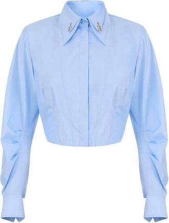 Elisabetta Franchi Overhemden, Dames, Blauw, 2Xl, Katoen, Katoenen Poplin Blouse met Dubbele Kraag
