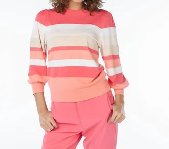 Esqualo Sidsel Stripes Sweater In Coral, Gold, White. Tan