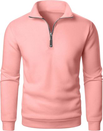 Generic Mens Jumpers Quarter Zip Sweatshirts for Men Stand Collar Long Sleeve Pullover 1/4 Zip Jumpers Mens Plain Classic Fit Sweater Lightweight Work Sweatsh