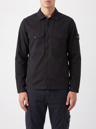 Stone Island Giacca a camicia in cotone organico stretch con logo Compass