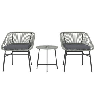 OUTSUNNY Rattan Bistro Set - Small Balcony Furniture with Cushion - Light Grey - Light Grey | TJ Hughes