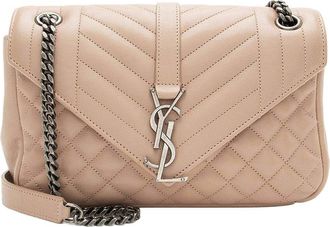 Saint Laurent Beige Mixed Matelasse Calfskin Monogram Soft Medium Shoulder Bag (Authentic Pre-Loved)