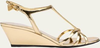 Prada 55mm Metallic Leather Wedge Sandals