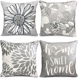 OEM Fundas De Almohada Grises De 40x40 Cm (paquete De 4), Fundas Decorativas Ideales Para Sof&aacute;s, Bancos Y Uso En Exteriores: Estilos R&uacute;stico, Lino, Bohemi