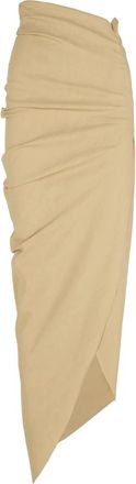 Cortana High-Waisted Asymmetrische Midi Rok - Dames - Midirokken - Beige - L - Hennep - Rokken