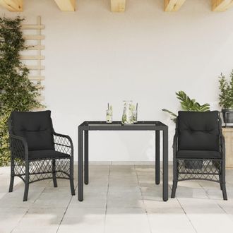 vidaXL Mesita Y Sillas Con Cojines 3 Piezas Rat&aacute;n Sint&eacute;tico Negro Vidaxl