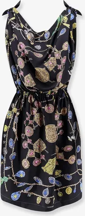 Versace Abito midi in twill di seta stampato - VERSACE - gender_Woman