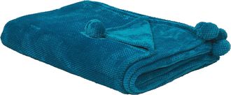Beliani Beliani - Manta De Poli&eacute;ster Suave Turquesa 200 X 220 Cm Con Pompones Saitler