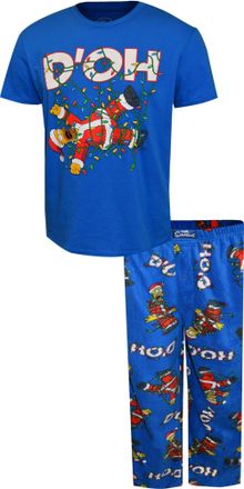 Briefly Stated Mens Homer Simpson Tangled In Lights Christmas Pajamas, Blue, M