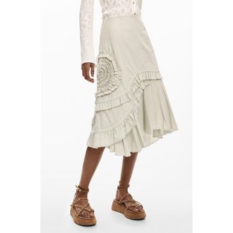 Desigual Ruffle Asymmetric Midi Skirt in Off White at Nordstrom, Size X-Small