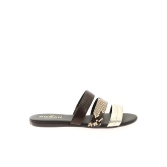 Hogan Valencia Ciabatta Sandals In Brown/gold