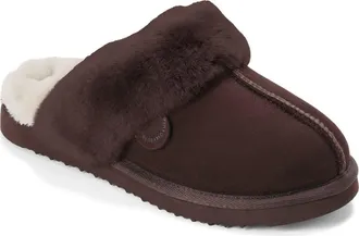 Dearfoams Fireside Sydney Genuine Shearling Scuff Slippers in Dark Brown at Nordstrom, Size 11
