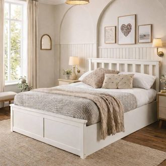 Aspire Home Accents Hampton Wooden Ottoman Storage Bed Shaker Style White/Natural in White | Size: Small Double