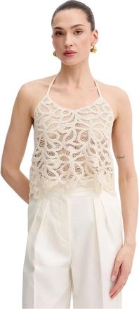 Patrizia Pepe Gehaakte Top met Kralen - Dames - Tops zonder mouwen - Beige - M - Katoen - Tops