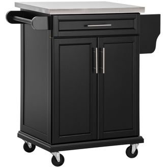 HOMCOM Rolling Kitchen Cart Storage Trolley with Drawer Towel Rail Steel Black | TJ Hughes