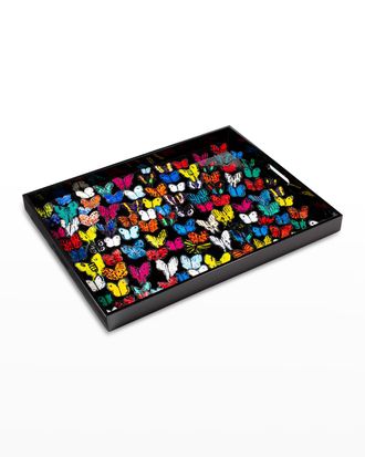 Hunt Slonem Butterflies in Flight Lacquer & Wood Tray