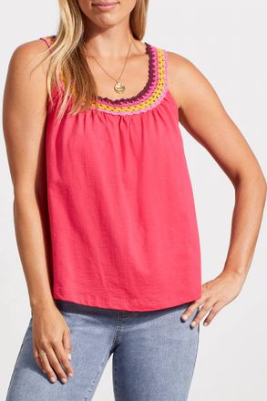Tribal Flowy Tank Top With Crochet Neckline In Fruit Punch
