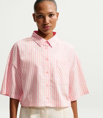 Nike Womens Nike Sportswear Chill Poplin Oversized Striped Top in Orange | II4228-800