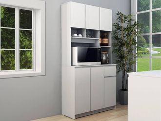 Vente-Unique Kitchen Buffet With 6 Doors, 1 Drawer & 5 Recesses - White - NIZALI