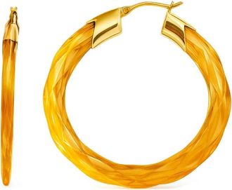 Gold & Honey Womens Swirl Twist Lucite Birthstone Hoop Earrings In November - Citrine