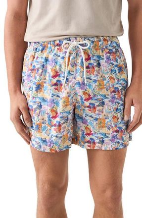 Eton Postcard Print Swim Trunks in White at Nordstrom, Size Xx-Large