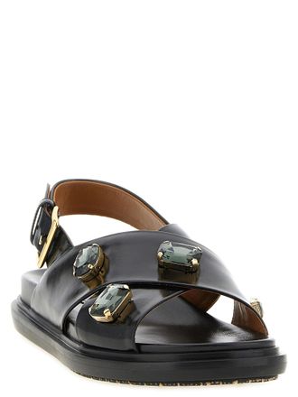 Marni Womens Black Lamb Leather Flat Sandals