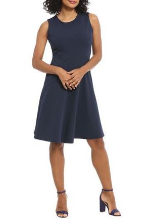 London Times Seamed Fit & Flare Dress in Navy at Nordstrom Rack, Size 18