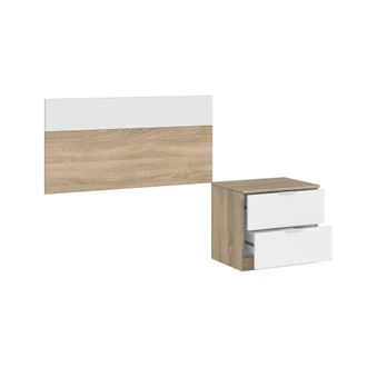 Dmora Mesilla De Noche Honolulu, Mesita De Noche De Dos Cajones Con Cabecero Para Cama Individual De 90, Cm 150x50x38, Cm 50x38h75, Roble Y Blanco, Con Emba