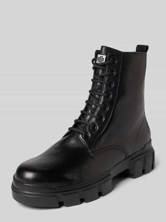 H&ouml;gl Lederboots mit Label-Applikation in Black, Gr&ouml;&szlig;e 39