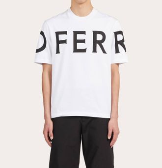Ferragamo Short Sleeved T-Shirt With Graphic Logo In White/black